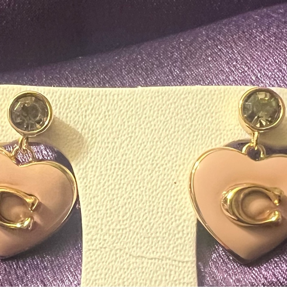 Coach Gold and Pink Heart Earrings